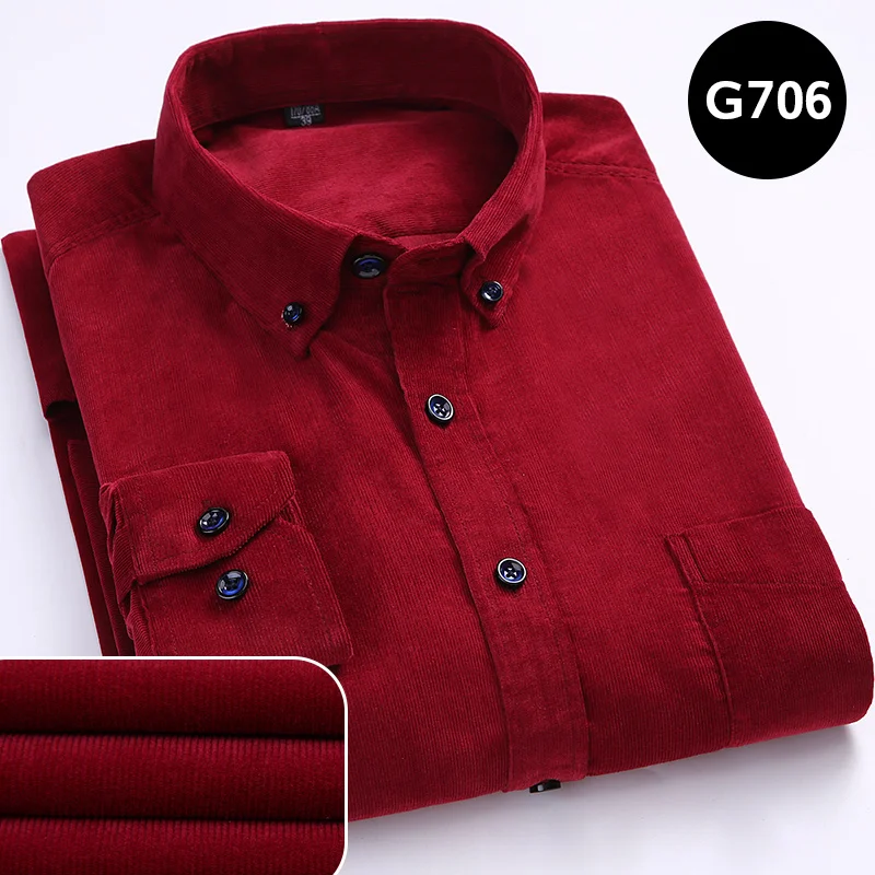 Осенние вельветовые мужские рубашки, свободные мужские рубашки с длинным рукавом, одноцветные мягкие рубашки для мужчин, повседневные рубашки размера плюс, черные, красные рубашки для папы, 5XL, 6XL - Цвет: Corduroy Shirt 06
