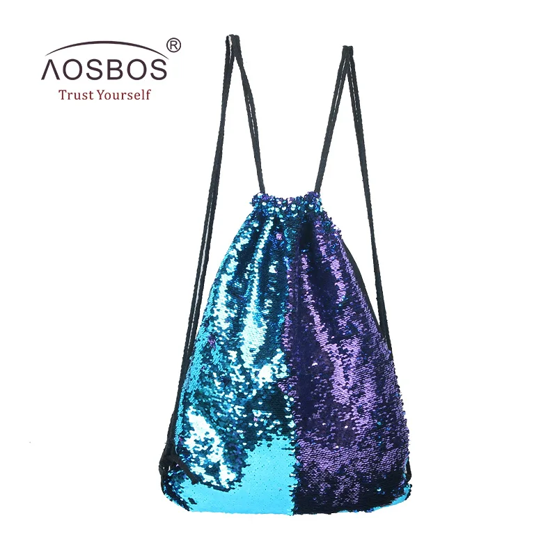 Aosbos, рюкзак русалки на шнурке, Складная спортивная сумка для спортзала, для улицы, для женщин и мужчин, для тренировок, фитнеса, сумка на шнурке для обуви - Цвет: Blue purple
