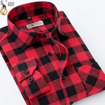 

Aoliwen Brand 2018 Best-Selling Business Casual Men's Long-Sleeved Shirt Four Color Plaid Slim Fashion Men's Shirt Size M-5Xl