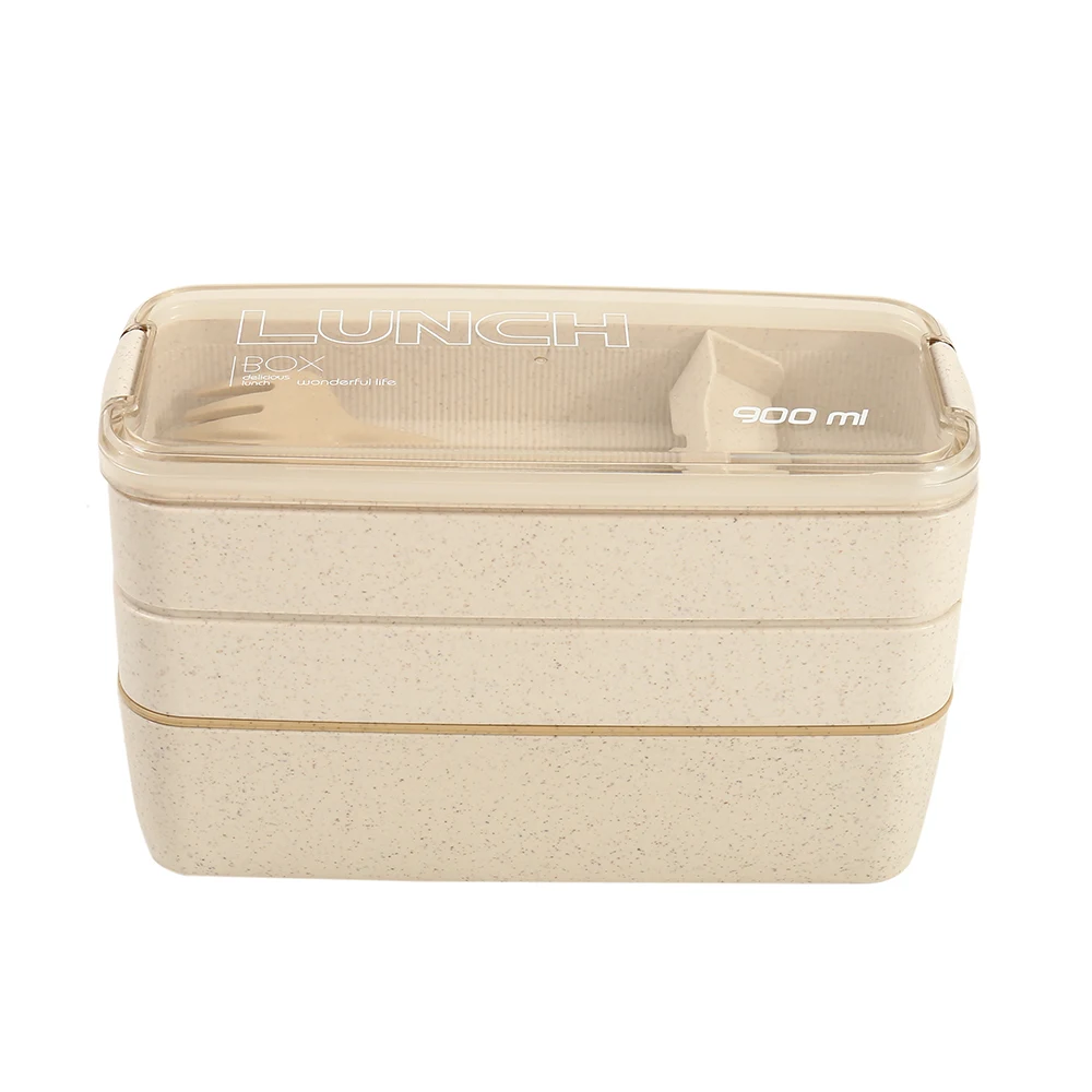 

3 Layer 900ml Lunch Box for Kids Bento Box Microwavable Dinnerware Kitchen Food Storage Container School Plastic Lunchbox