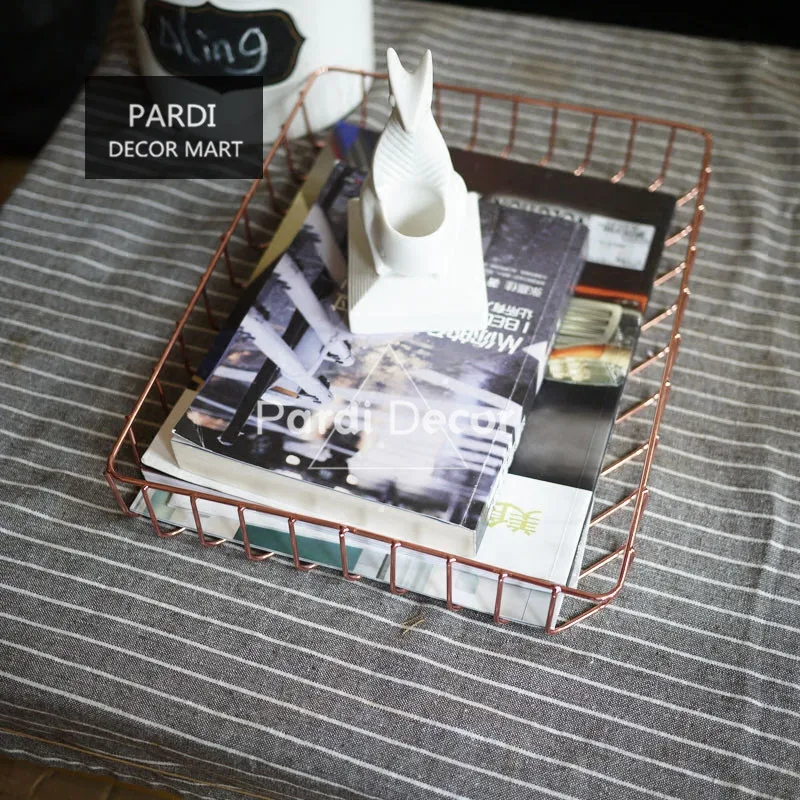 

Golden/rose gold color desk storage basket/sundries storage box/file magzine basket office organizer 1pc/lot