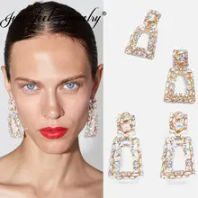 JUST FEEL роскошные разноцветные Висячие висячие серьги с кристаллами для женщин квадратные серьги с подвеской свадебные подарки блестящие ювелирные изделия