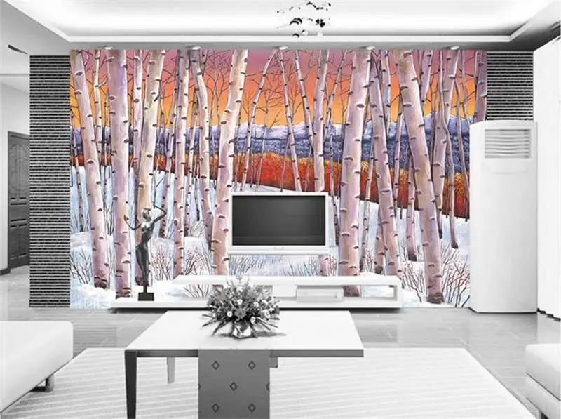 Benutzerdefinierte Foto 3d Wallpaper Wandbild Vlies Hand Bemalt Baume Birke Dekoration Malerei 3d Wandbild Tapete Fur Wande 3d Mural Wallpaper For Walls Wallpaper For Walls 3dphoto 3d Wallpaper Aliexpress