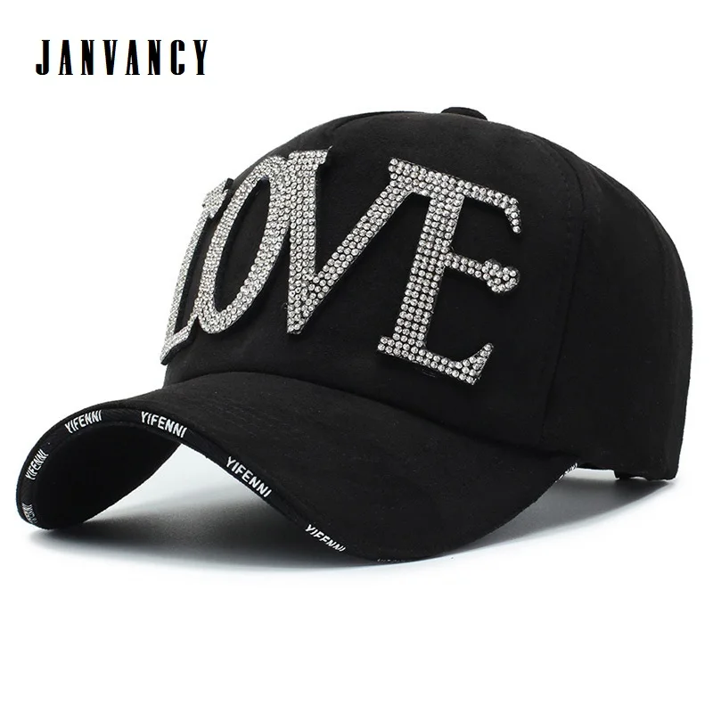 

Women's Adjustable Baseball Cap with Letter LOVE Shiny rhinestone Heart Pre-curved visor Glittering Hat Faux suede Brilliant
