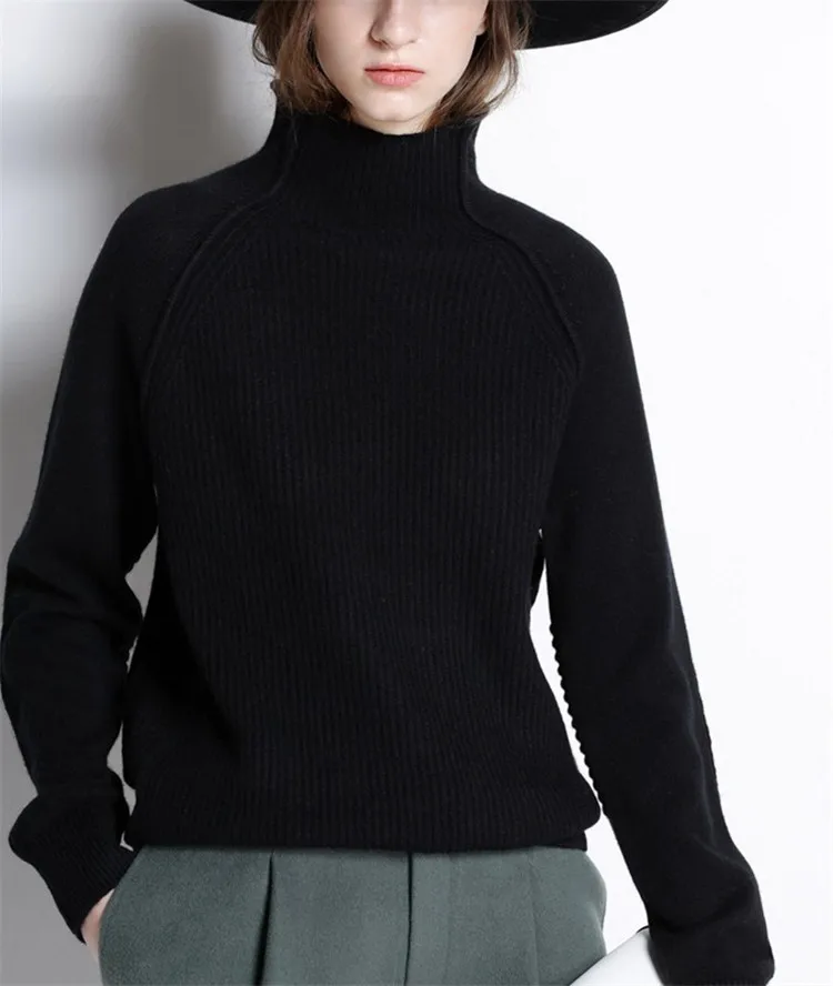 Высококачественный кашемировый толстый вязаный женский модный пуловер с высоким воротником, Однотонный свитер, S-L, розничная и
