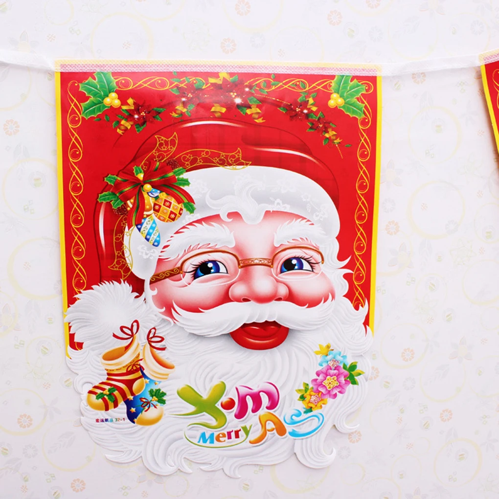 

2019 NEW Arrival Christmas Decoration Santa Claus Hanging Flags A set of 6 flags with patterns on both sides