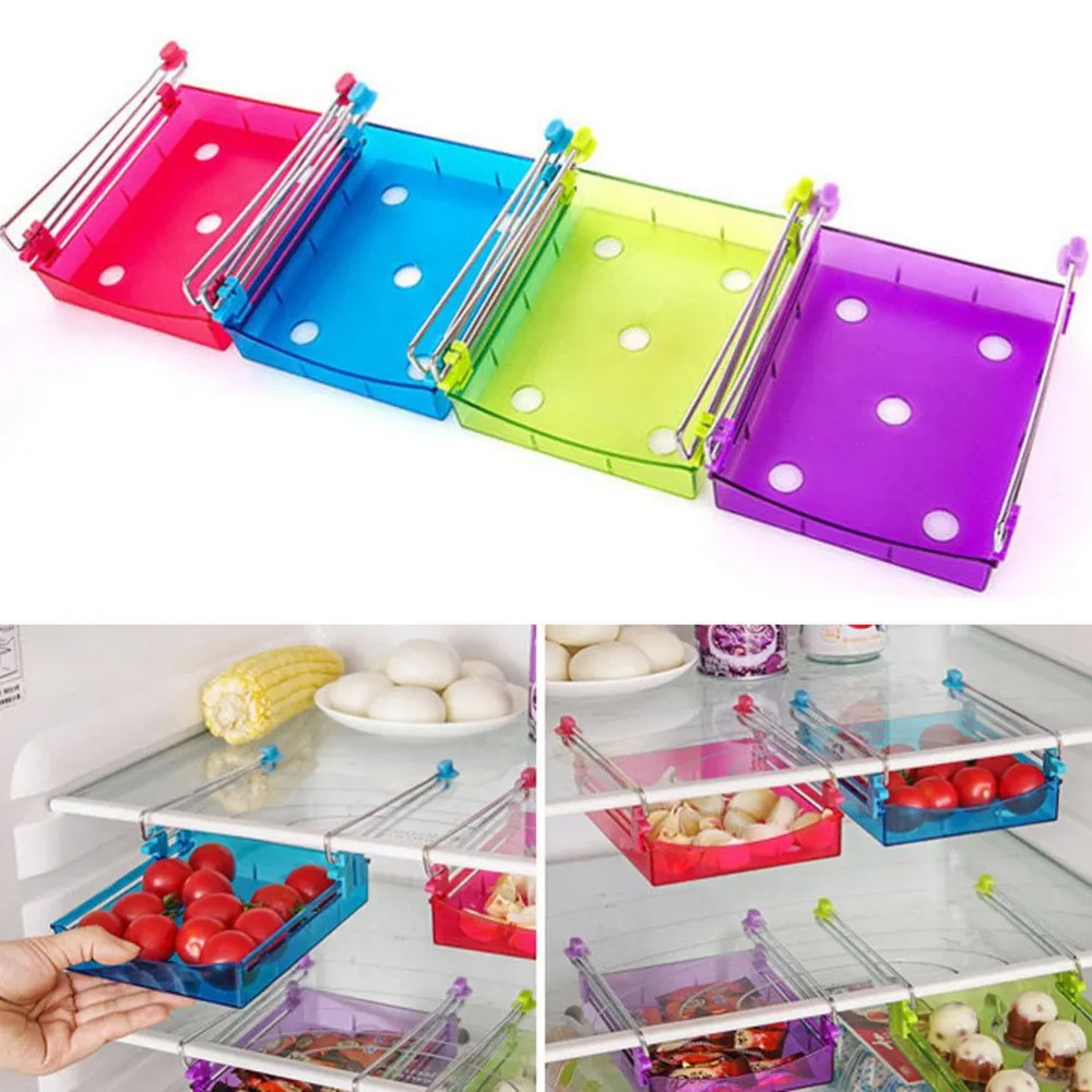 HENGHOME 15x11.8x2.5cm Plastic Pull out Drawer Organizer Fridge Storage