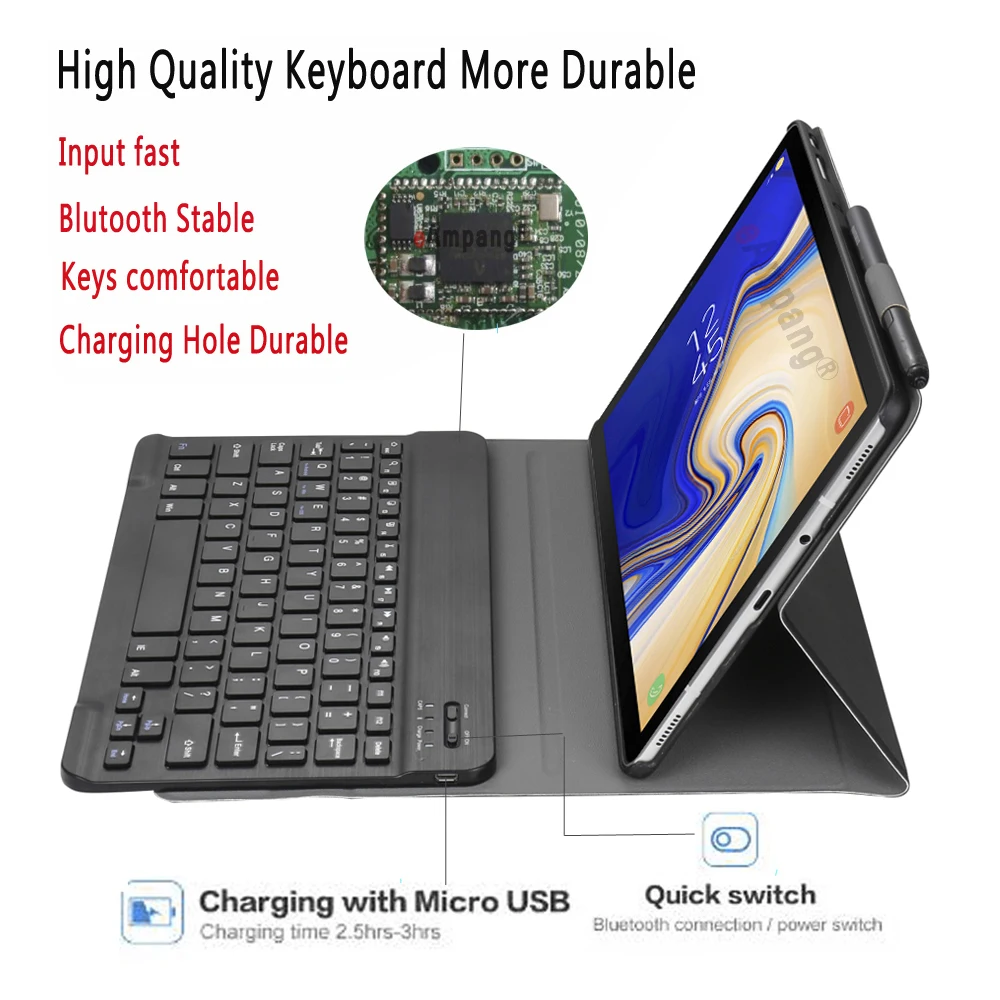Чехол с клавиатурой Bluetooth на английском испанском и русском языках для Samsung Galaxy Tab