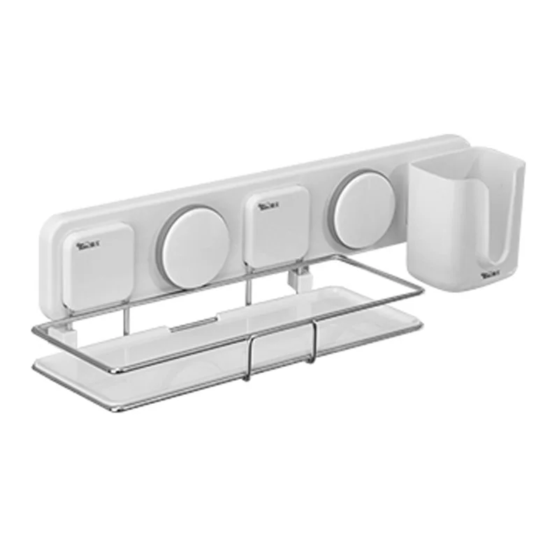 Suction Bathroom Shelf Modern Style Plastic Stainless Steel Bathroom
