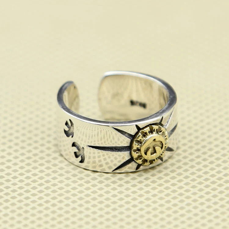 

7.2g Solid Sterling Silver Eagle & Sun Cuff Band Ring Men Women Wide Band Tail Ring Cool 925 Sterling Silver Jewelry Men Gifts