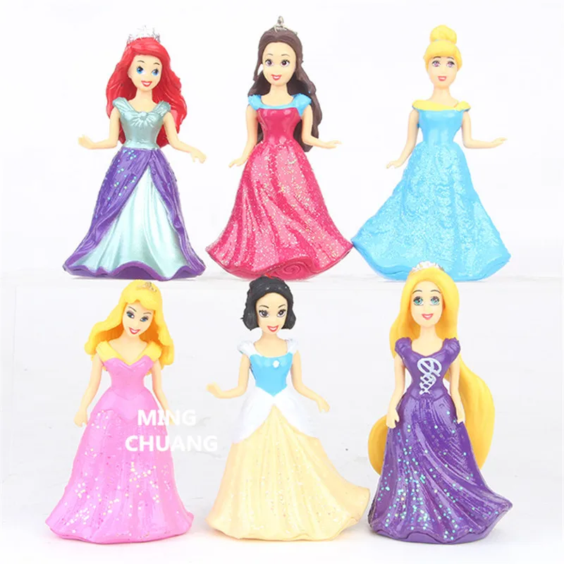 

6 Pcs/set lovely Snow Whit Mermaid Cinderella Sleeping Beauty Sofia Elsa PVC Action Figure Collectible Model Toy OPP 9CM D959