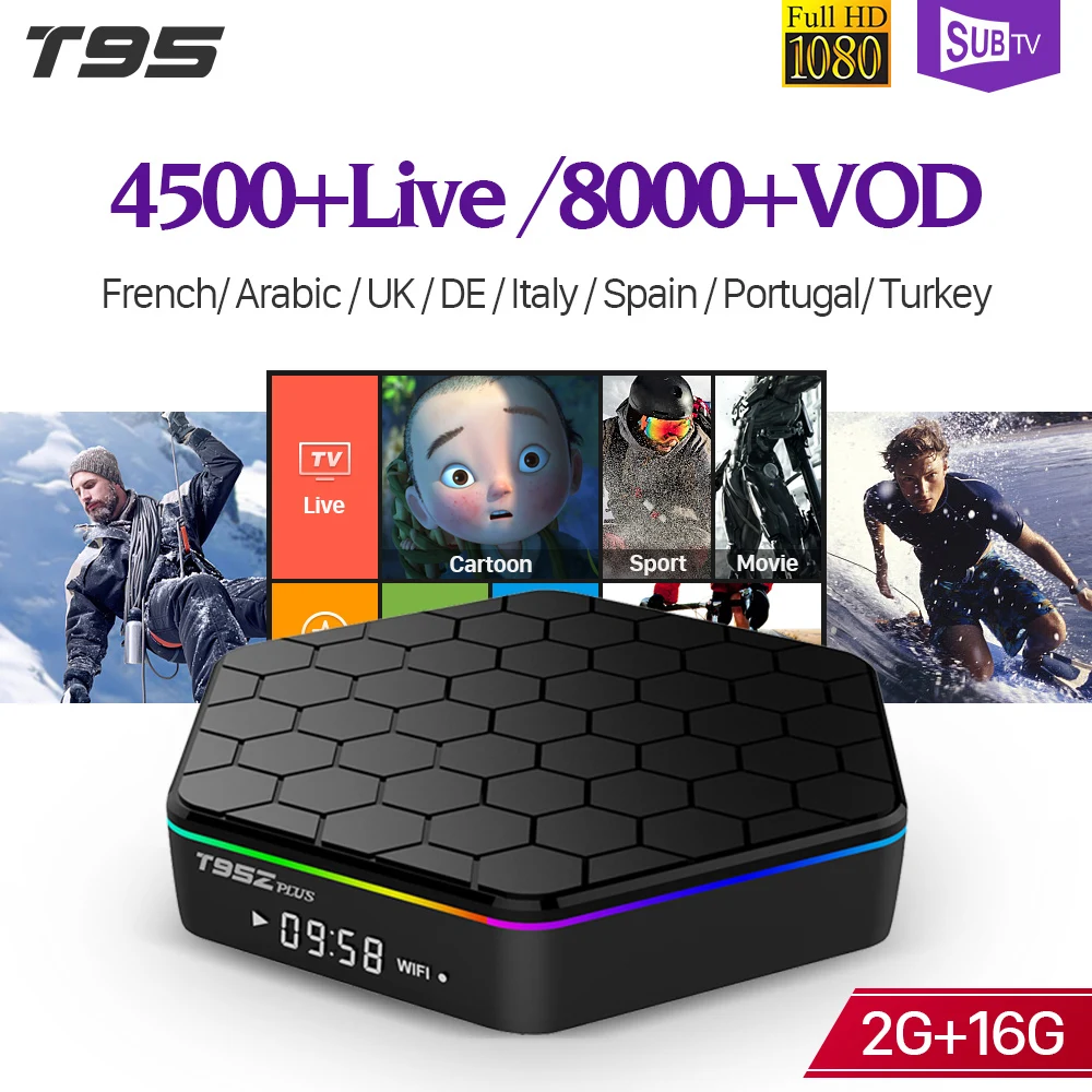 

T95Z Plus IPTV France SUBTV IPTV Subscription 2GB 16GB Amlogic S912 Octa Core Android 7.1 Smart French Arabic Albania IPTV BOX