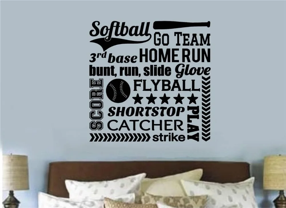 Softball Sports Vinyl Wall Decal Softball Lettering Word Collage Mural