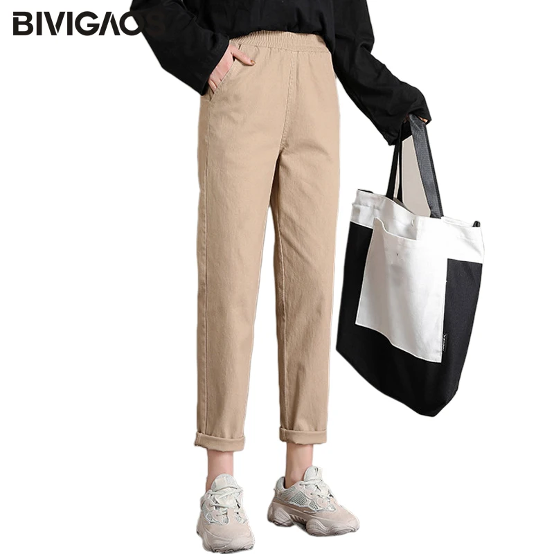 Acheter BIVIGAOS 2019 printemps nouveau femmes coton salopette décontracté neuvième Harem pantalon dames radis crayon pantalon Vintage lâche Cargo pantalon