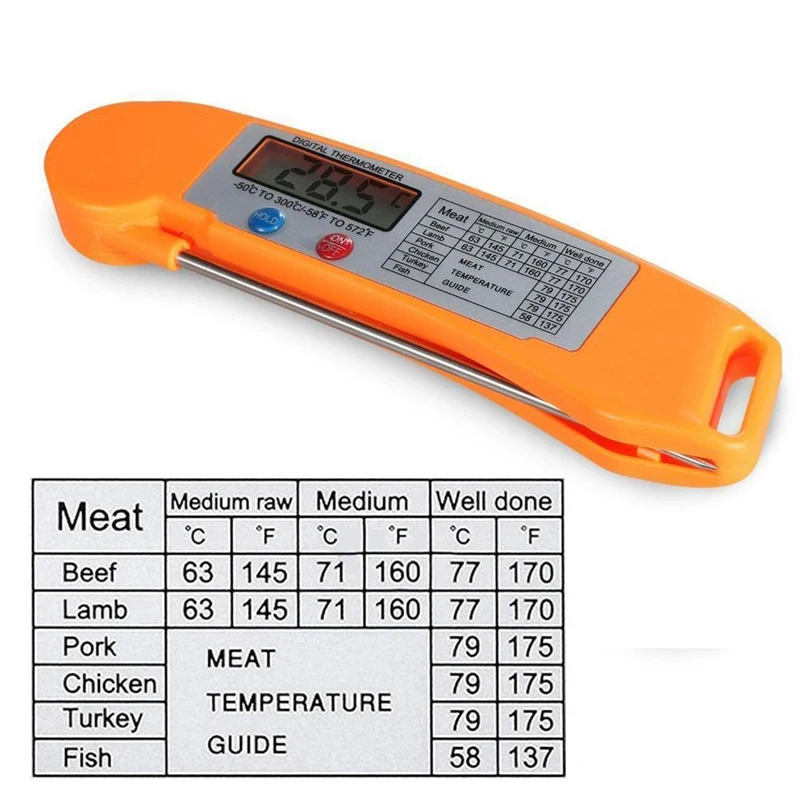 Foldable Food Thermometer Programmed Digital Kitchen Food Cooking BBQ Meat Fork Barbecue Probe Type Temperature Gauge