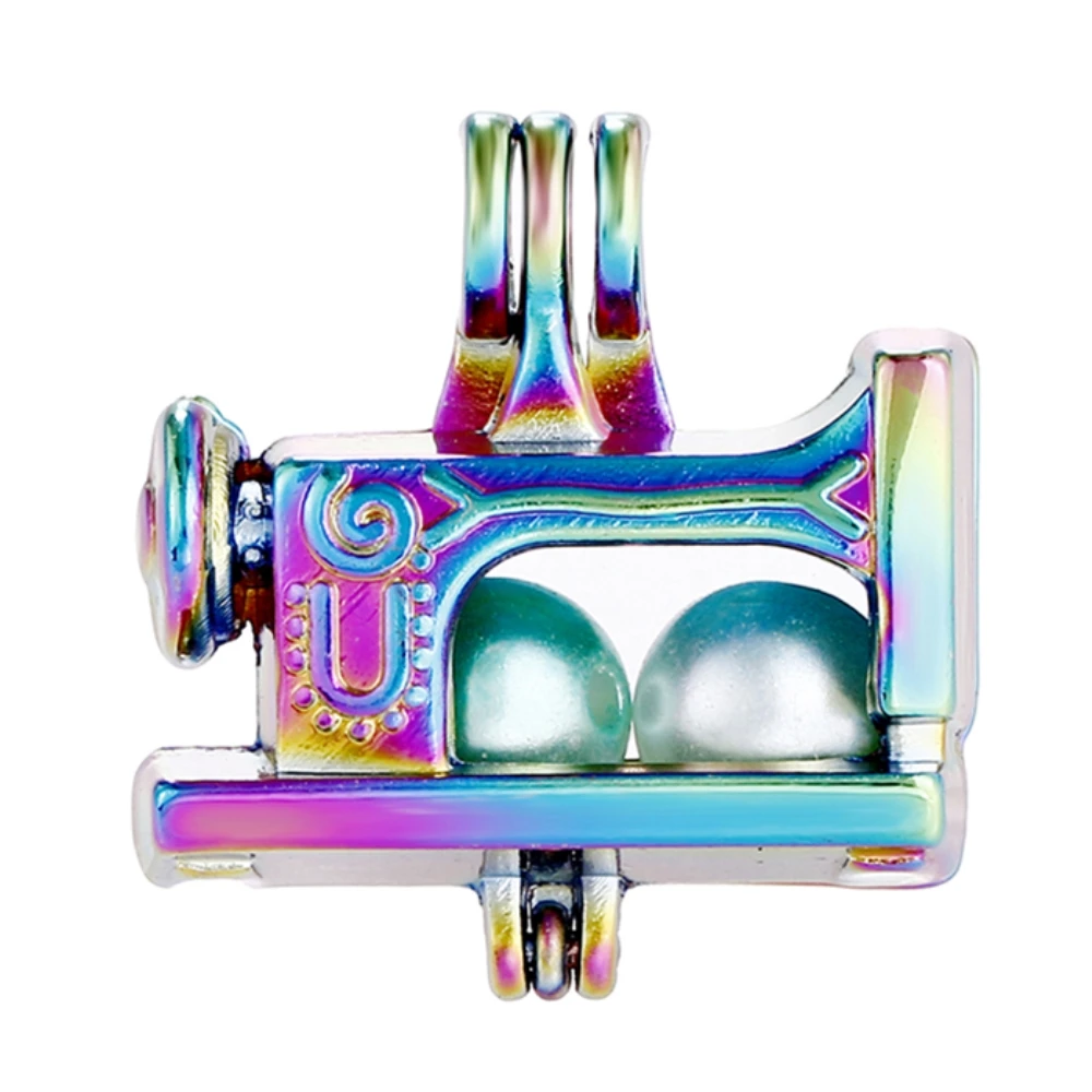 

5pcs Rainbow Color Sewing Machine Pearl Cage Essential Oil Diffuser Locket Pendant DIY Necklace Jewelry Making for Oyster Pearl
