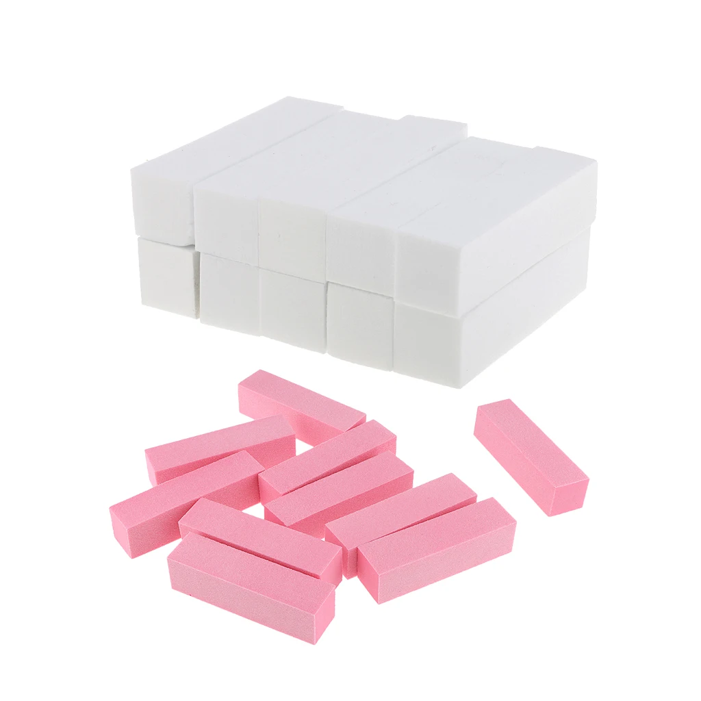 20Pcs Nail Files 4 Way Nails Polishing Sanding Buffing Sponge Manicure Buffer Block Pink White