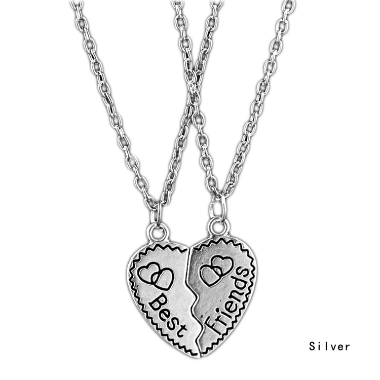 

2017 New Fashion Trendy Two Pieces Combination Heart Shape Best Friends Alloy Chain Necklace Girls Gift Drop Shipping