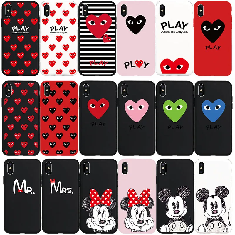 

Paris CDG COMME des GARCON Heart Minnie Mickey Soft Case for iPhone 7 7Plus 8 8Plus X Xs XR Xs Max 5s 5 SE 6s 6 Plus Phone Cover