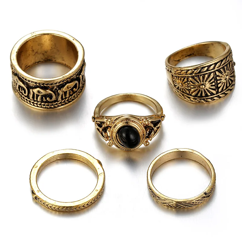 

Vintage Bohemia Rings Set Antique Bronze Animal Elephant Carving Rings for Women High Quality Charming Party Jewelry Rings Gift