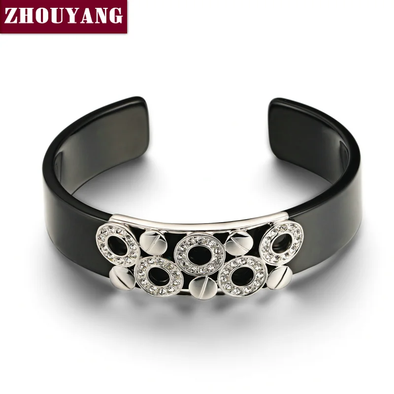Мужские браслеты черный прекрасный круглый серебристый браслет ювелирное изделие Сделано с настоящими Австрийскими кристаллами ZYB018 ZYB017