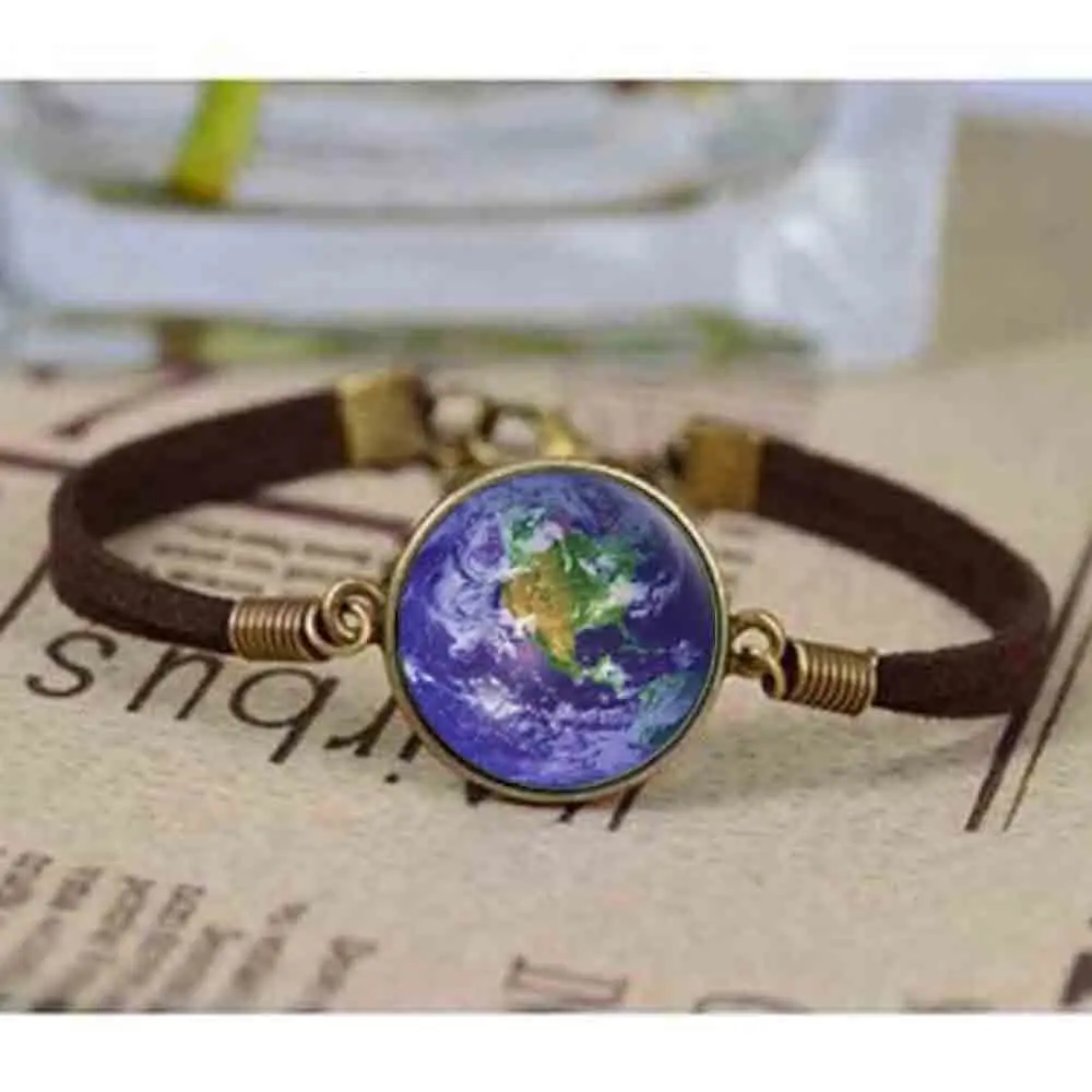 Ювелирные изделия из стекла, винтажный кожаный браслет, планета Земля, карта мира, браслеты, художественный купольный браслет, дорожная цепочка, дружба, Нью-Йорк - Окраска металла: 10