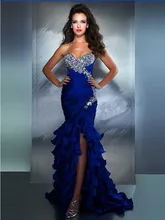 Royal blue mermaid abendkleid 2016 luxus kristall kleid sexy liebsten hals satin lange kleid vestidos de festa longo
