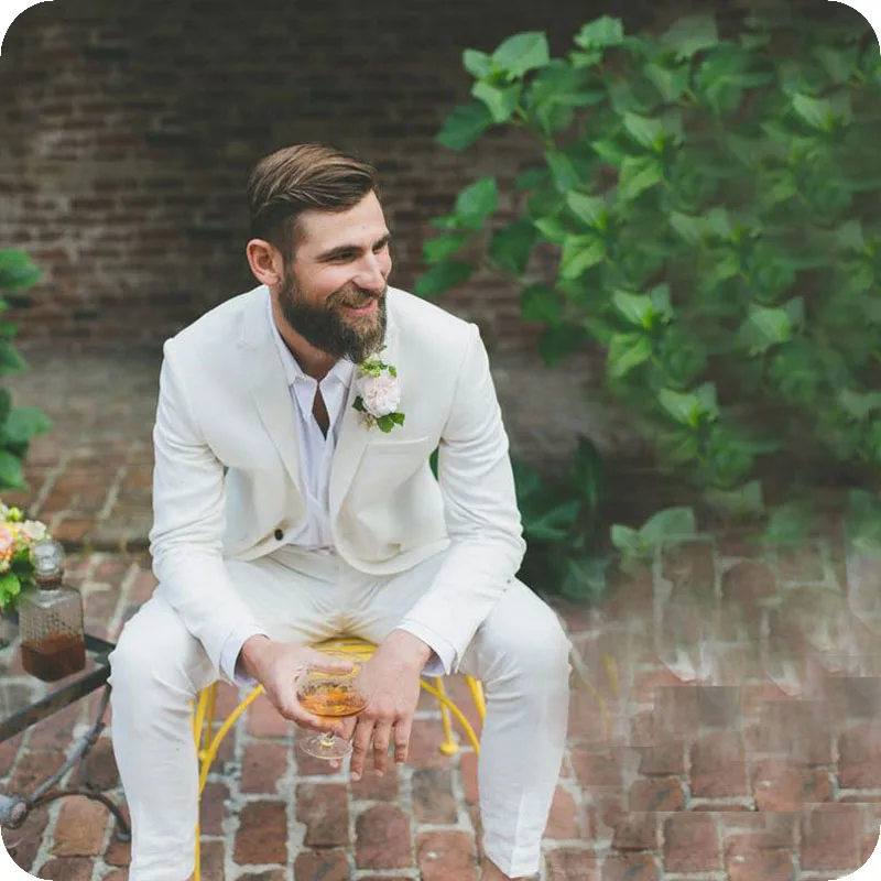 

Latest Design Ivory Mens Suits Groom Tuxedos Groomsmen Suits Blazer 2Piece Business Man Wear Costume Homme Terno Masculino