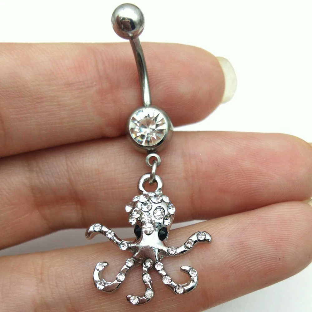 Stainless Steel Jeweled Monster Octopus Belly Navel Ring Stud Piercing