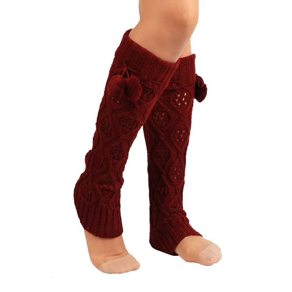 Женские носки, шерстяные, вязаные, с двумя помпонами, длинные, модные, теплые, милые, забавные, зимние носки, Calcetines De Rejilla De Mujer# Z - Цвет: Красный