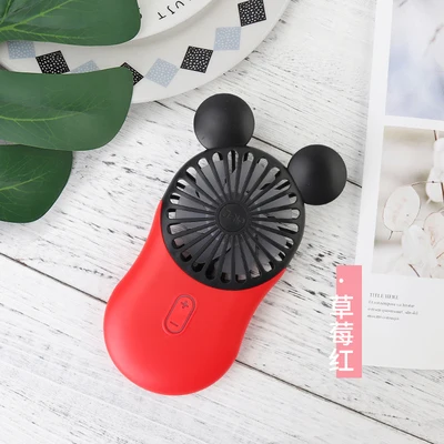 Cartoon Usb Pocket Mini Hold Charge Small Fans With One Portable Bring Led Lamp Ultrathin Will Wind Power - Color: Strawberry Red