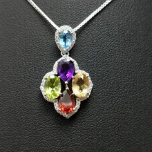 FLZB, ювелирные изделия подвеска для девочки ожерелье 925 стерлингового серебра с натуральным драгоценным камнем разноцветные камни подарок ко Дню Святого Валентина