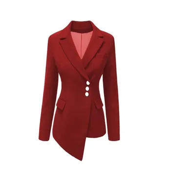

New spring women's cardigan long-sleeved asymmetric collar button suit jacket three-dimensional fashion office ladies jacket