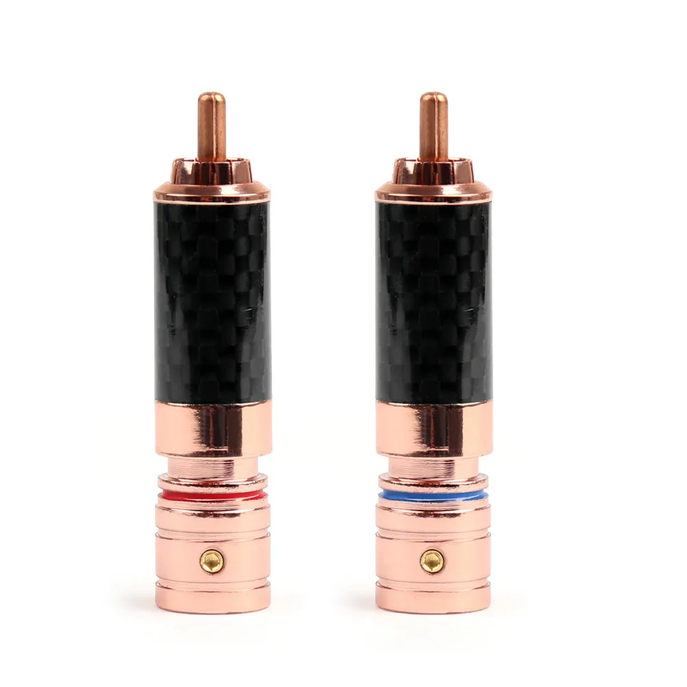 

Areyourshop RCA Plug Connector Copper Carbon fiber RCA Plug Jack Gold Plated Audio Connector 1Pairs