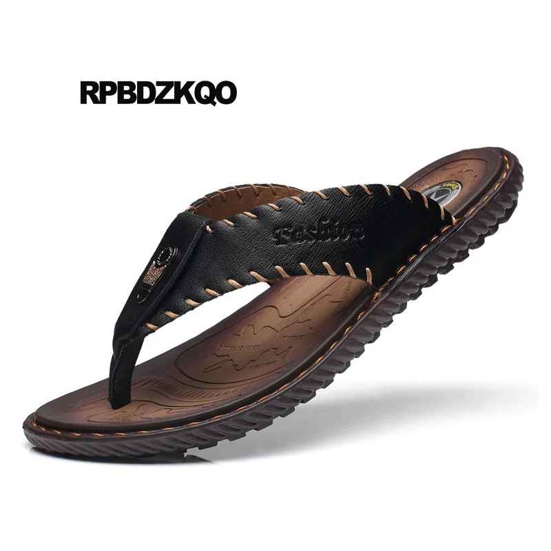

Slides Black Waterproof Water Casual Soft Shoes Blue Men Sandals Leather Summer Runway Flat Slippers 2018 Designer Flip Flop