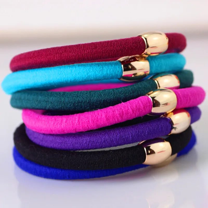 

High Quality Ponytail Elastic Holders Hair Band Hair Accessories Nylon Colorful Gold Plated Bead Girl Women Rubber Bands Tie Gum
