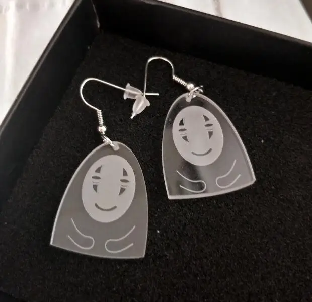 

Japanese Spirited Away No Face Man Earrings Miyazaki Hayao Anime Earrings for Women Lovely Mushroom Acrylic Brincos Jewelry