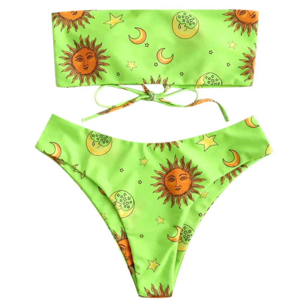 

Women bikini swimsuit swimwear 2019 Summer Sexy Star Gradual Printed bandeau bandage Swimming Suit Monokini Swim Wear biquini