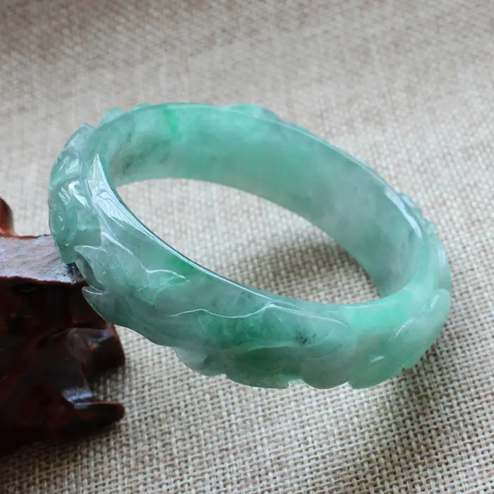 

1179 Chinese Hand-carved Emerald Green stoneite stone Gems Bracelet Bangle 58mm 10.20 40