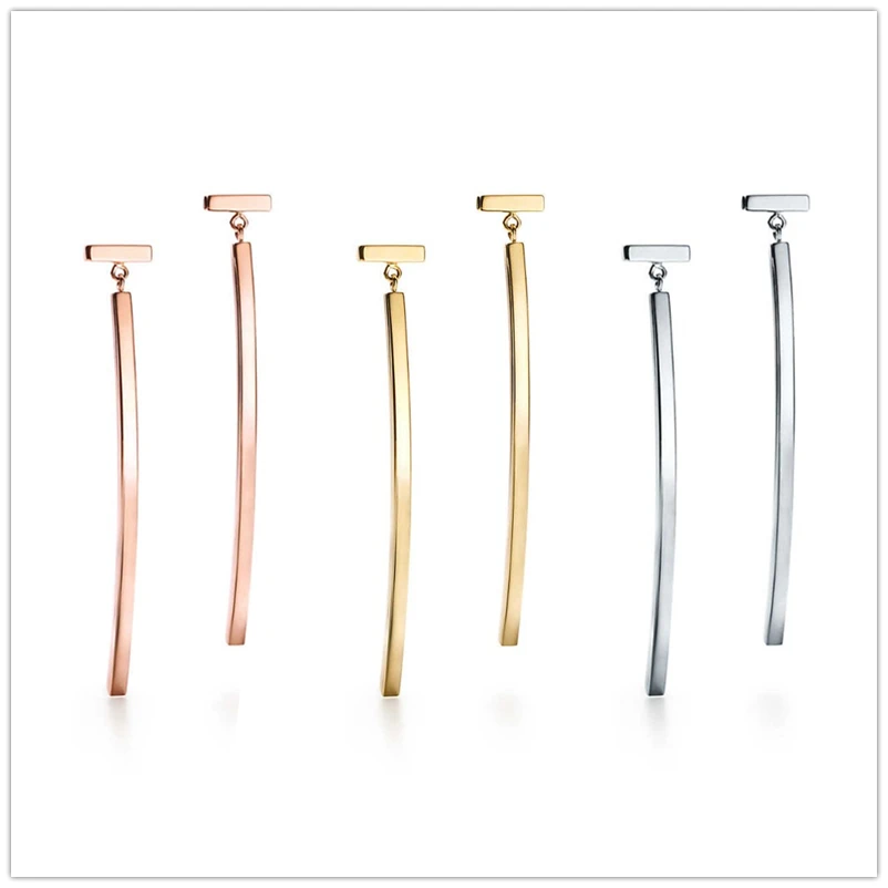 

SHINETUNG 1:1S925 Sterling Silver Genuine TIFF T Font Rose Golden Gold Silver Series Simple Earrings Women Fine High-End Jewelry