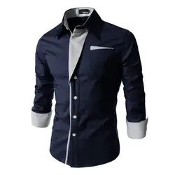 Для мужчин рубашка в полоску в технике пэчворк Дизайн рубашку с длинными рукавами Темно-синие Высокое качество осень и Новинка зимы Лидер