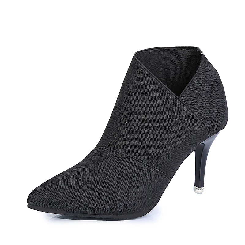 

Women's Shoes High-heels Women's Boots 2018 Autumn New Pumps Pointed Stretch Fabric Martin Boots Sexy Mature Plus Size 34-41