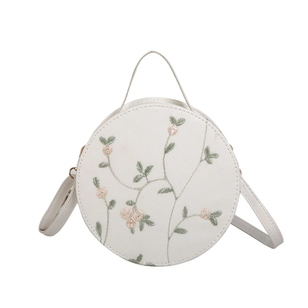 

Fashion Shoulder Bag Vine Embroidery PU Leather Embroidery Crossbody Bags Round Tote Handbags Shoulder Bag
