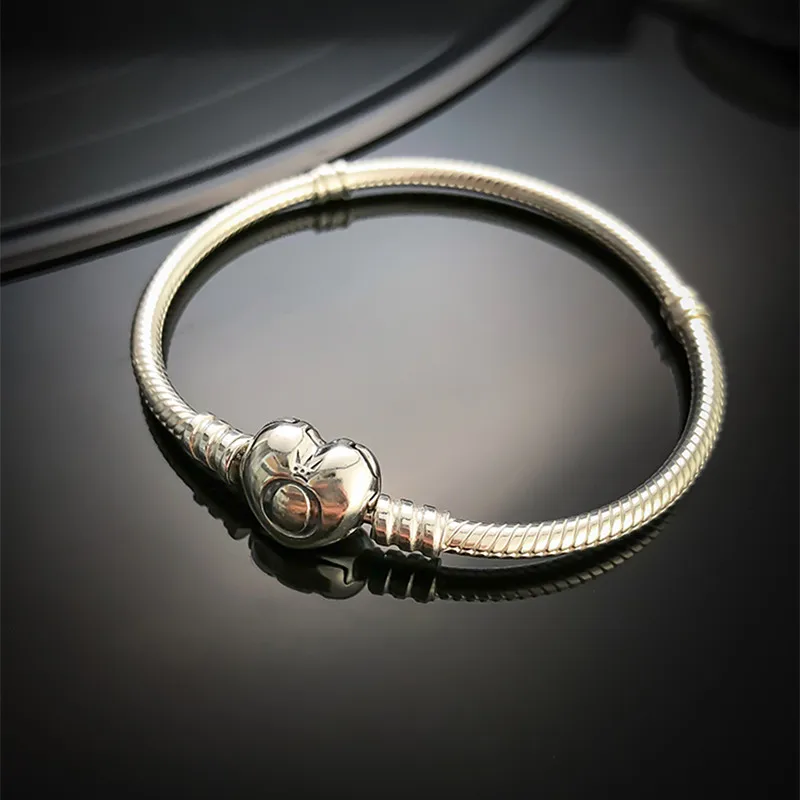 

2019 NEW Charm logo Carved Silver 925 bead bracelet pandoras chain heart clasp bangle women,1pz