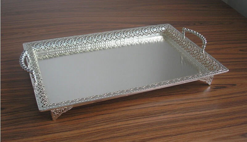 195x135 large rectangle silver plated alloy metal serving tray fruit dish decorative storage tray floral cut out handle 320l - Decorative Serving Trays 195x135 large rectangle silver plated alloy metal serving tray fruit dish decorative storage tray floral cut out handle 320l - Decorative Serving Trays