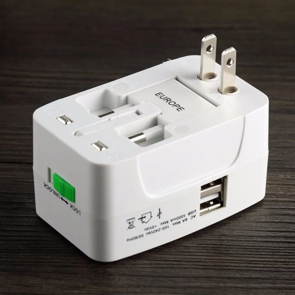 

Universal Adapter Dual USB Power Charger Converter International Travel Electric Plug Portable All in One Converting Socket