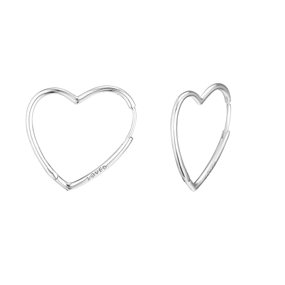 

2019 New Real 925 Sterling Silver Earrings for Women Asymmetric Hearts of Love Hoop Large Earrings Original Jewelry DIY Making