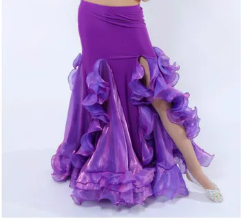 Sexy Women Bellydance costume Long Ruffle carnaval Skirt Side Slit Purple Red White Blue Pink Solid Color Dancing Performance Cl knot side ruffle skirt
