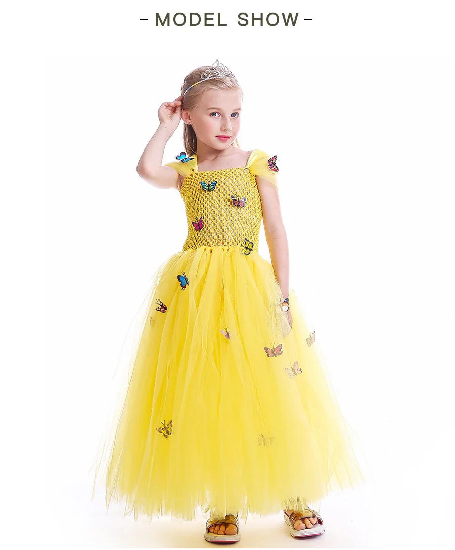 Beautiful Belle Princess Tutu Dress Extra Full Girls Butterfly Flower Dress Beauty and The Beast Halloween Party Costume (5)