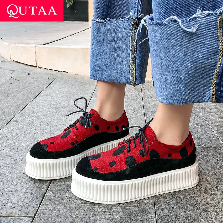 

QUTAA 2020 Women Shoes Wedges Heel Horse Hair Polka Dot Platform Round Toe Comfortable Spring Ladies Single Shoes Size 34-39